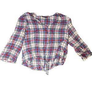 Lane Bryant Women's Plaid Tie Front Blouse Top Size 16 Red Blue White Black